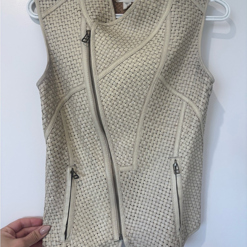 100% Real Woven Leather Vest IMPROVD Brand w Zipper Front Closure & Pockets